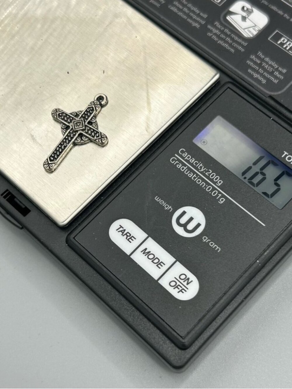 Silver Tone Textured Cross Pendant Marcasite Look Charm - Picture 2 of 9